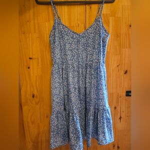 Blue Floral Spaghetti Strap Midi Dress